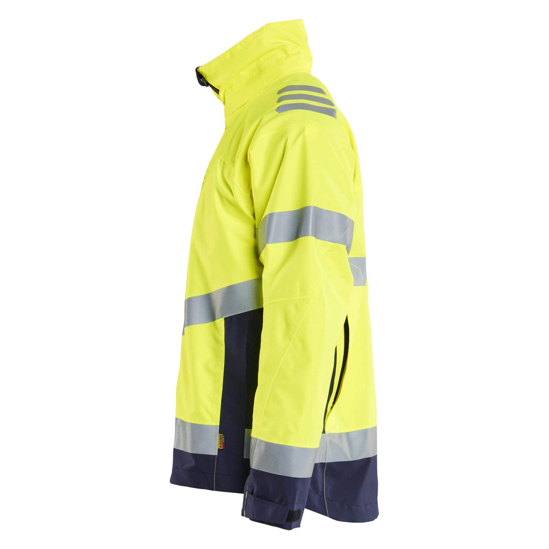 Blaklader 47601977 Hi-Vis Lightweight Waterproof Shell Jacket Yellow/Navy Blue Left #colour_yellow-navy-blue