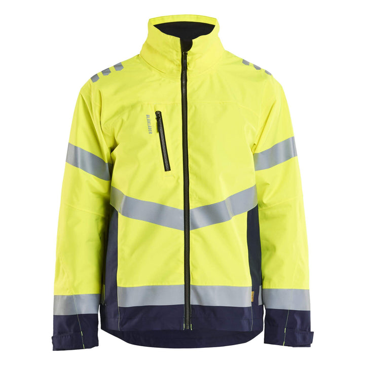 Blaklader 47601977 Hi-Vis Lightweight Waterproof Shell Jacket Yellow/Navy Blue Main #colour_yellow-navy-blue