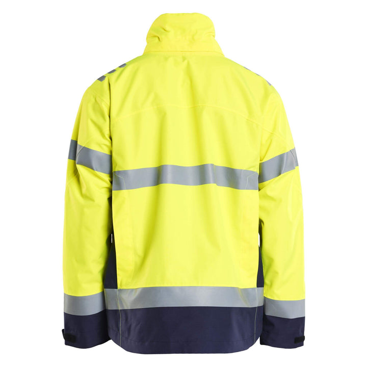 Blaklader 47601977 Hi-Vis Lightweight Waterproof Shell Jacket Yellow/Navy Blue Rear #colour_yellow-navy-blue
