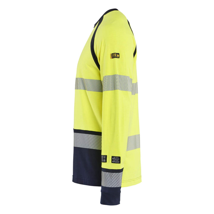 Blaklader 34361737 Hi-Vis Long-Sleeved Fire Retardant and Multinorm T-Shirt Yellow/Navy Blue Left #colour_yellow-navy-blue