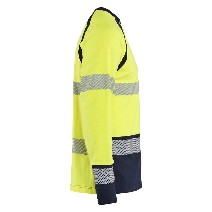 Blaklader 34361737 Hi-Vis Long-Sleeved Fire Retardant and Multinorm T-Shirt Yellow/Navy Blue Right #colour_yellow-navy-blue