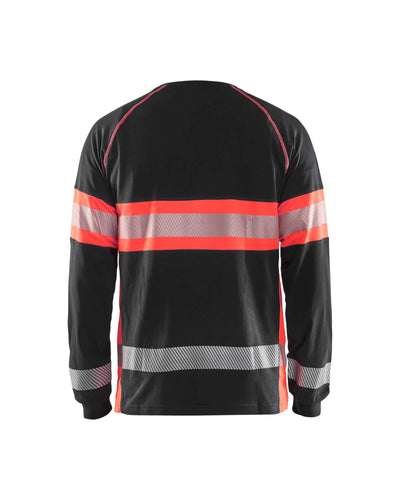 Blaklader 35101030 Hi-Vis Long Sleeved T-Shirt Black/Red Rear #colour_black-red