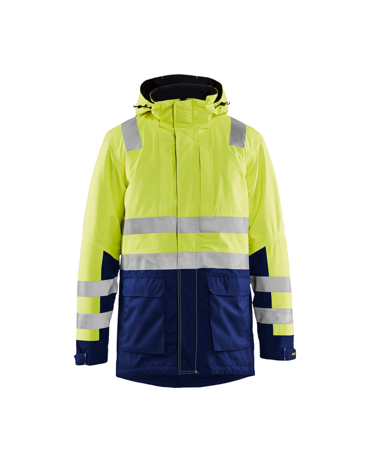 Blaklader 44951987 Hi-Vis Parka Jacket Yellow/Navy Blue Main #colour_yellow-navy-blue