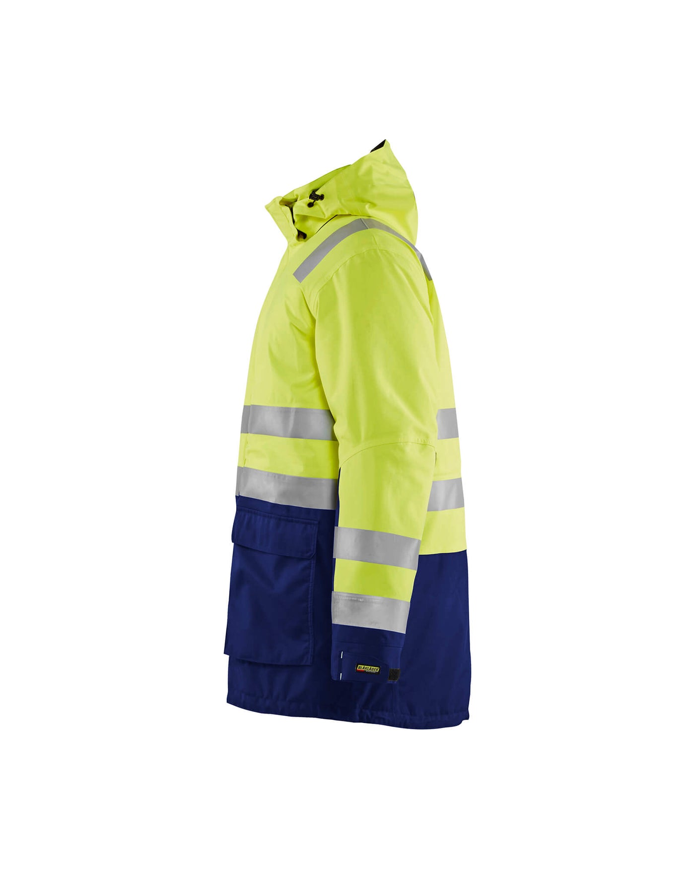 Blaklader 44951987 Hi-Vis Parka Jacket Yellow/Navy Blue Left #colour_yellow-navy-blue