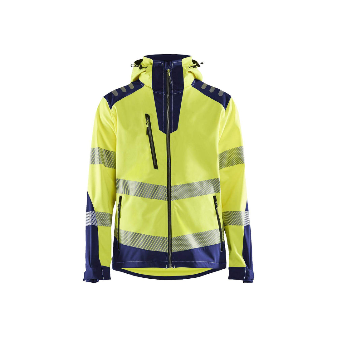 Blaklader 44912513 Hi-Vis Softshell Jacket Waterproof Breathable Yellow/Navy Blue Main #colour_yellow-navy-blue