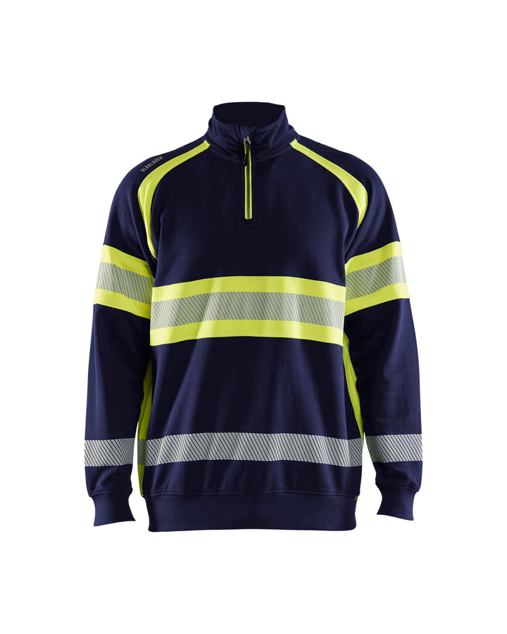 Blaklader 35531158 Hi-Vis Sweater Navy Blue/Hi-Vis Yellow Main #colour_navy-blue-hi-vis-yellow