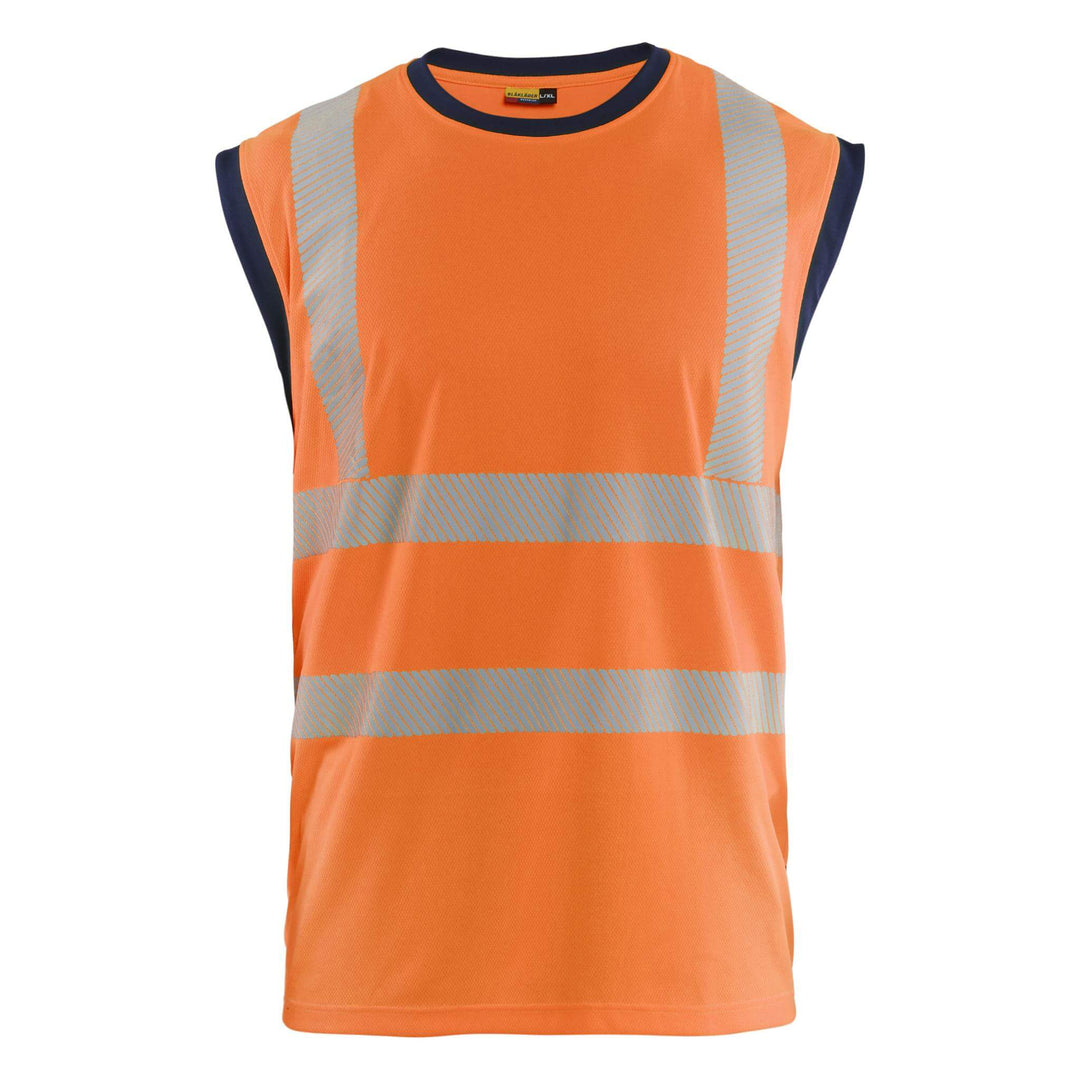 Blaklader 35751013 Hi-Vis Tank Top Vest Orange/Navy Blue Main #colour_orange-navy-blue