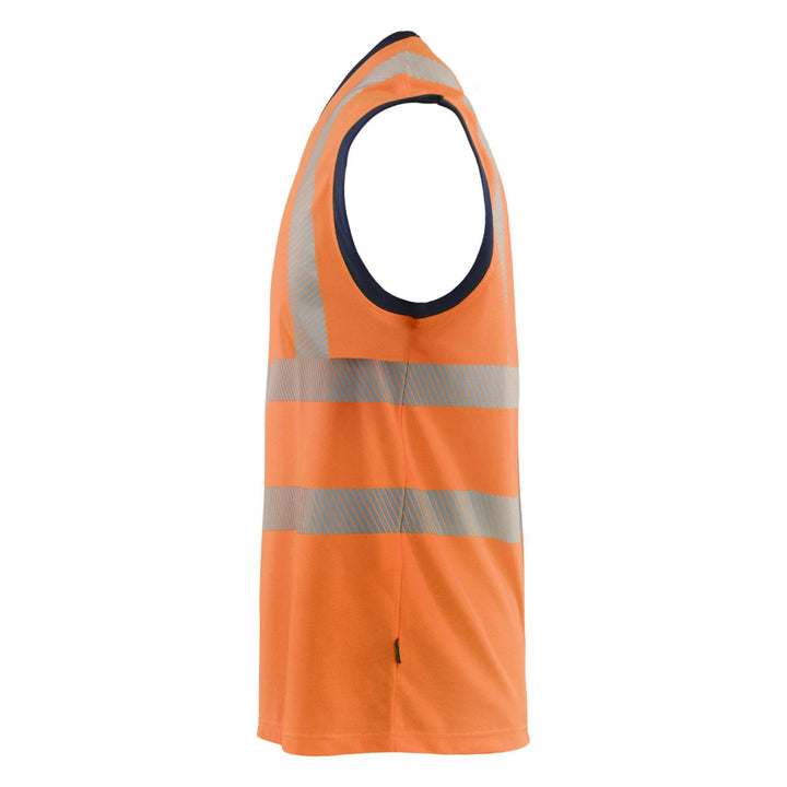 Blaklader 35751013 Hi-Vis Tank Top Vest Orange/Navy Blue Left #colour_orange-navy-blue