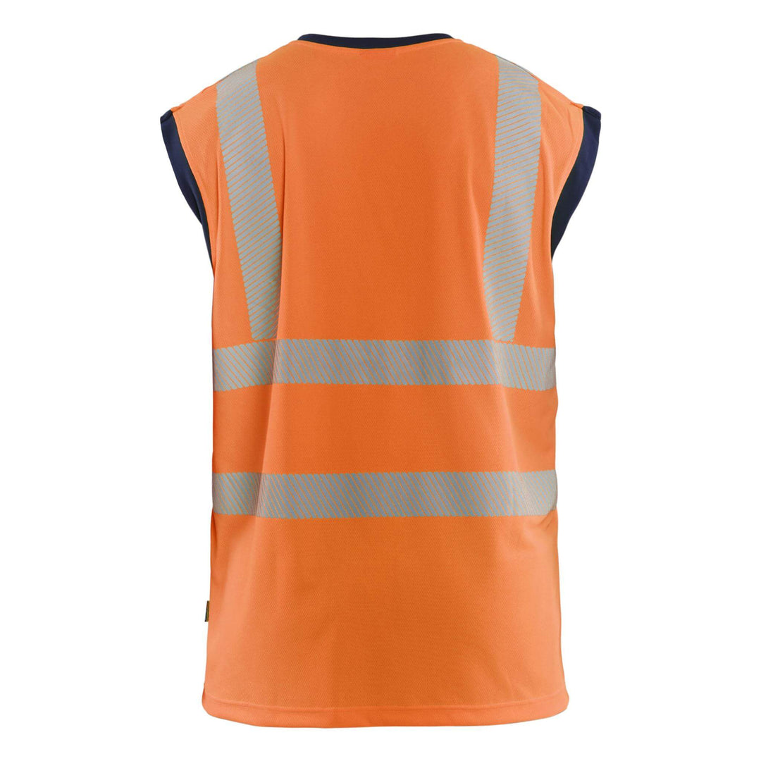 Blaklader 35751013 Hi-Vis Tank Top Vest Orange/Navy Blue Rear #colour_orange-navy-blue