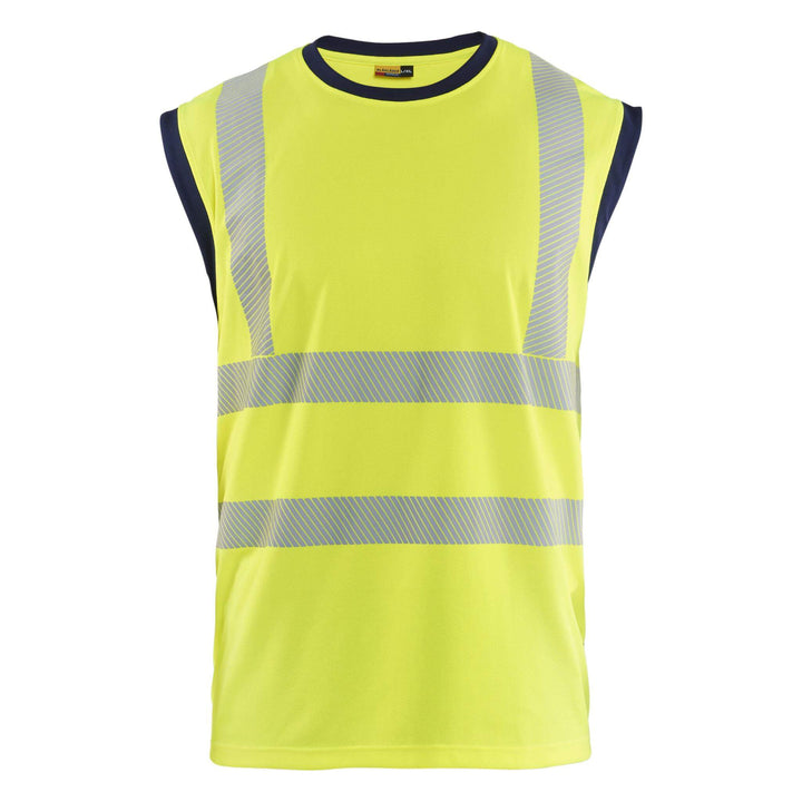 Blaklader 35751013 Hi-Vis Tank Top Vest Yellow/Navy Blue Main #colour_yellow-navy-blue