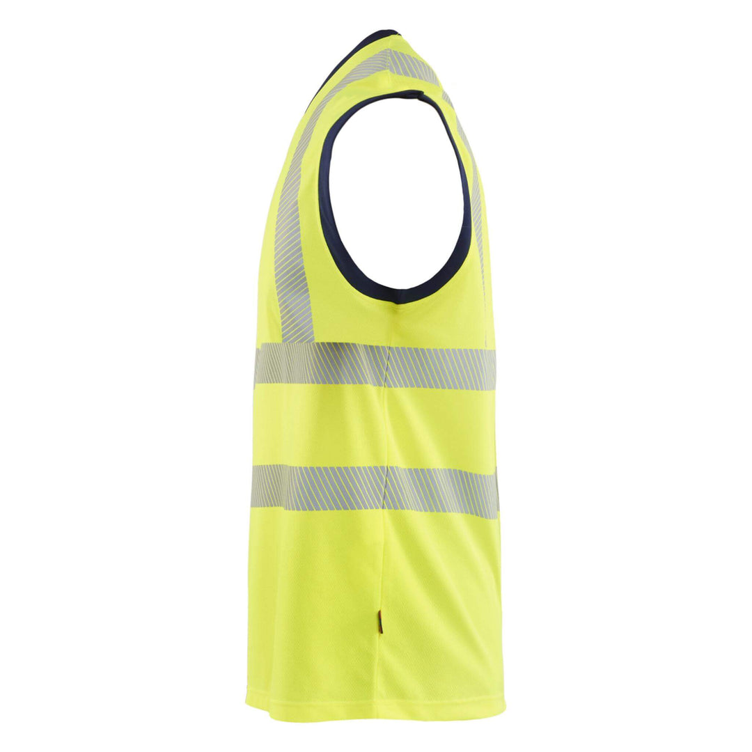 Blaklader 35751013 Hi-Vis Tank Top Vest Yellow/Navy Blue Left #colour_yellow-navy-blue