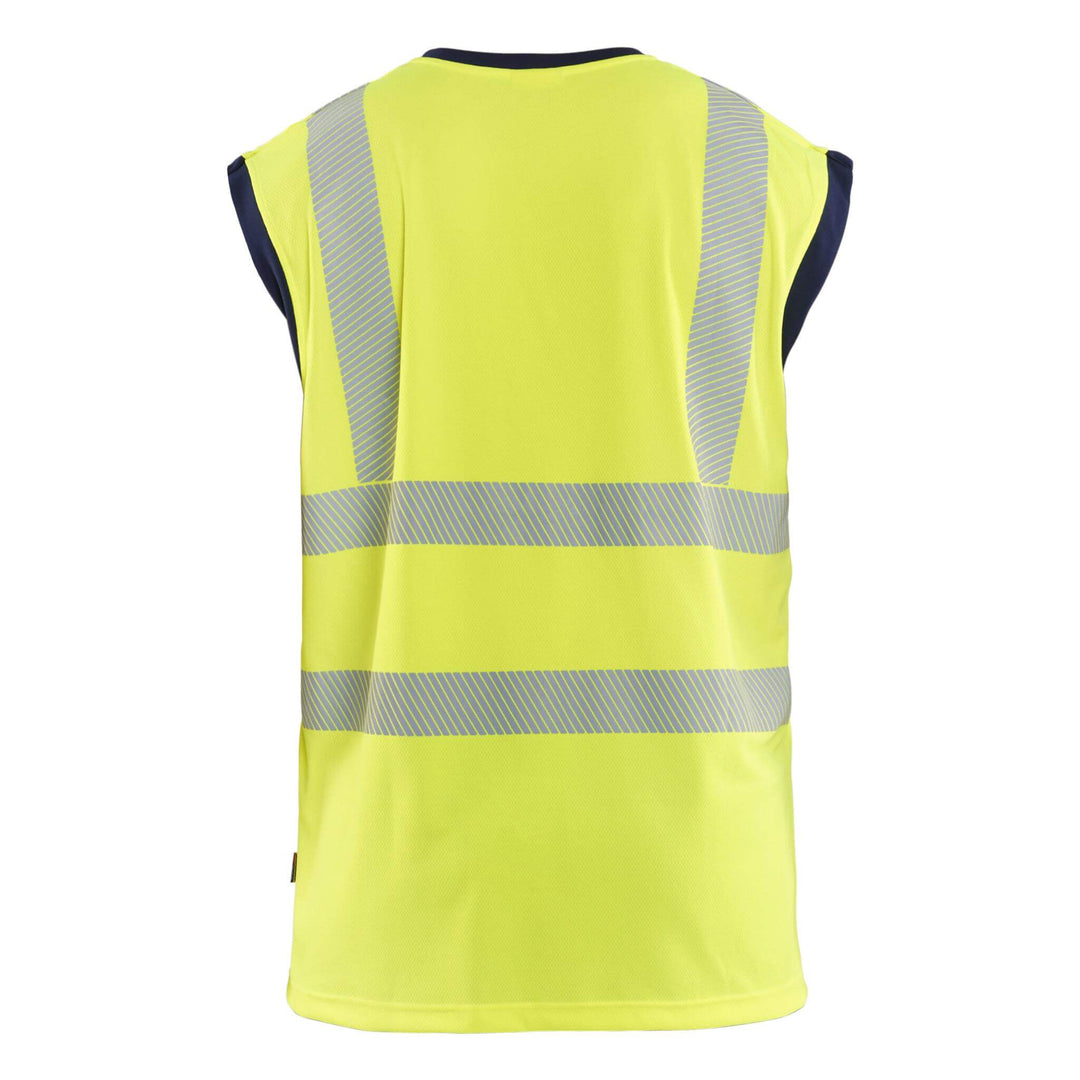 Blaklader 35751013 Hi-Vis Tank Top Vest Yellow/Navy Blue Rear #colour_yellow-navy-blue