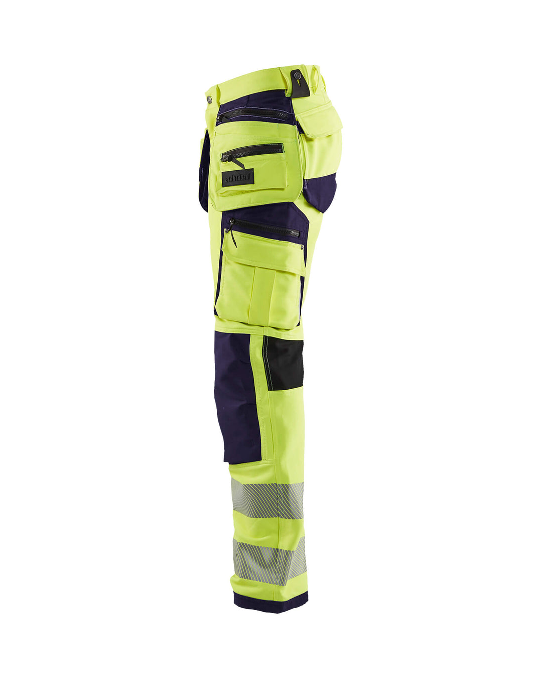 Blaklader 19971642 Hi-Vis Trousers 4-Way Stretch Yellow/Navy Blue Left #colour_yellow-navy-blue