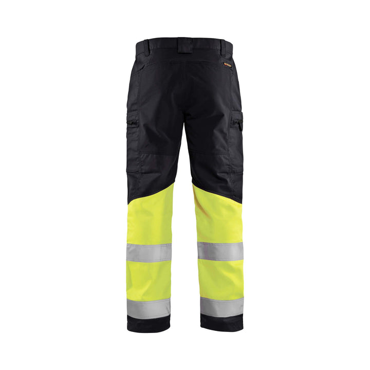 Blaklader 15511811 Hi-Vis Trousers With Stretch Black/Hi-Vis Yellow Rear #colour_black-hi-vis-yellow