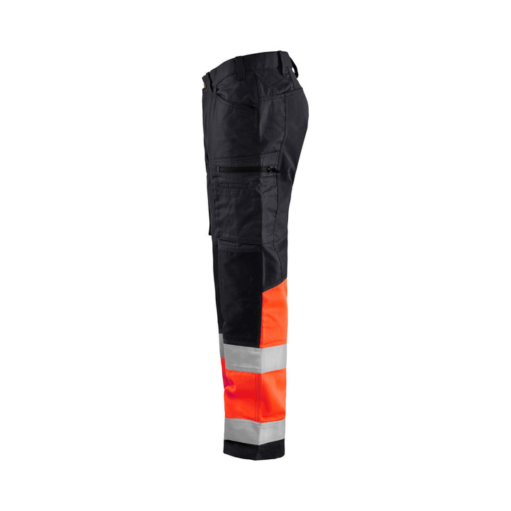 Blaklader 15511811 Hi-Vis Trousers With Stretch Black/Red Left #colour_black-red