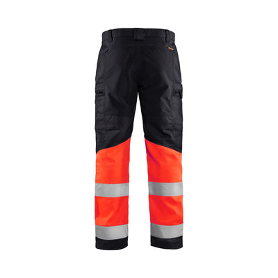 Blaklader 15511811 Hi-Vis Trousers With Stretch Black/Red Rear #colour_black-red