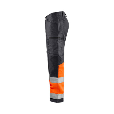 Blaklader 15511811 Hi-Vis Trousers With Stretch Mid Grey/ Hi-Vis Orange Left #colour_mid-grey-hi-vis-orange