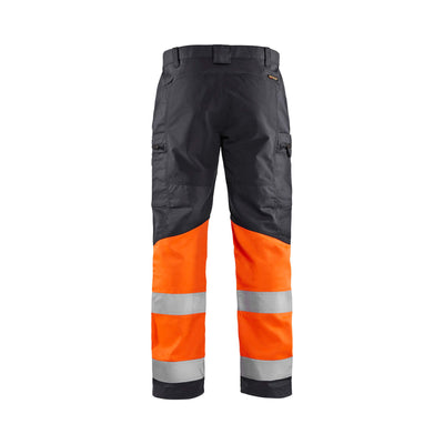 Blaklader 15511811 Hi-Vis Trousers With Stretch Mid Grey/ Hi-Vis Orange Rear #colour_mid-grey-hi-vis-orange