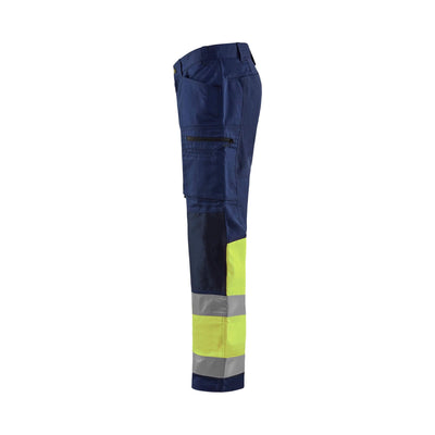 Blaklader 15511811 Hi-Vis Trousers With Stretch Navy Blue/Hi-Vis Yellow Left #colour_navy-blue-hi-vis-yellow