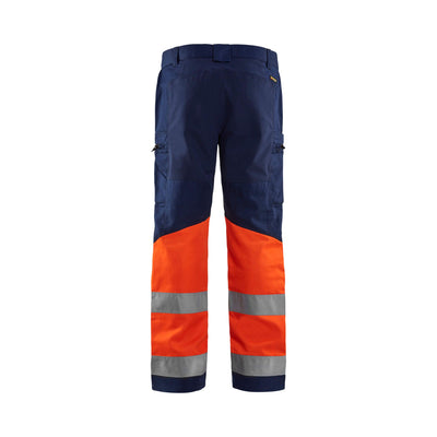 Blaklader 15511811 Hi-Vis Trousers With Stretch Navy Blue/Orange Rear #colour_navy-blue-orange