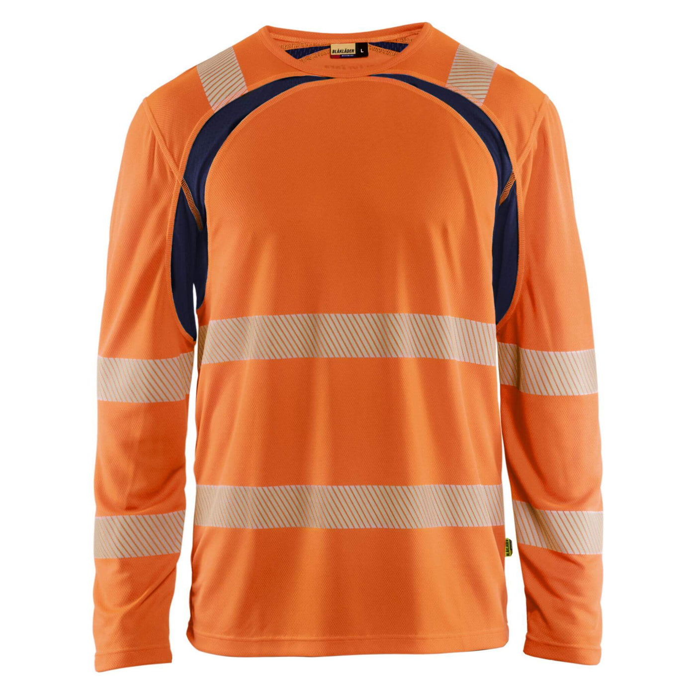 Blaklader 35991013 Hi-Vis UV-Protection Long-Sleeved T-Shirt Orange/Navy Blue Main #colour_orange-navy-blue