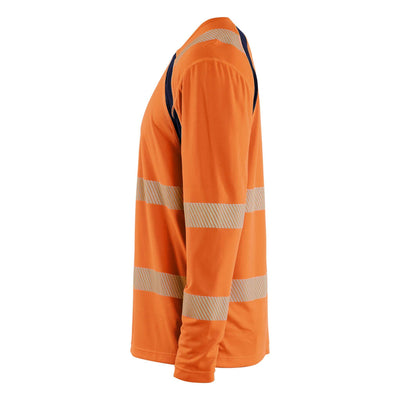 Blaklader 35991013 Hi-Vis UV-Protection Long-Sleeved T-Shirt Orange/Navy Blue Left #colour_orange-navy-blue