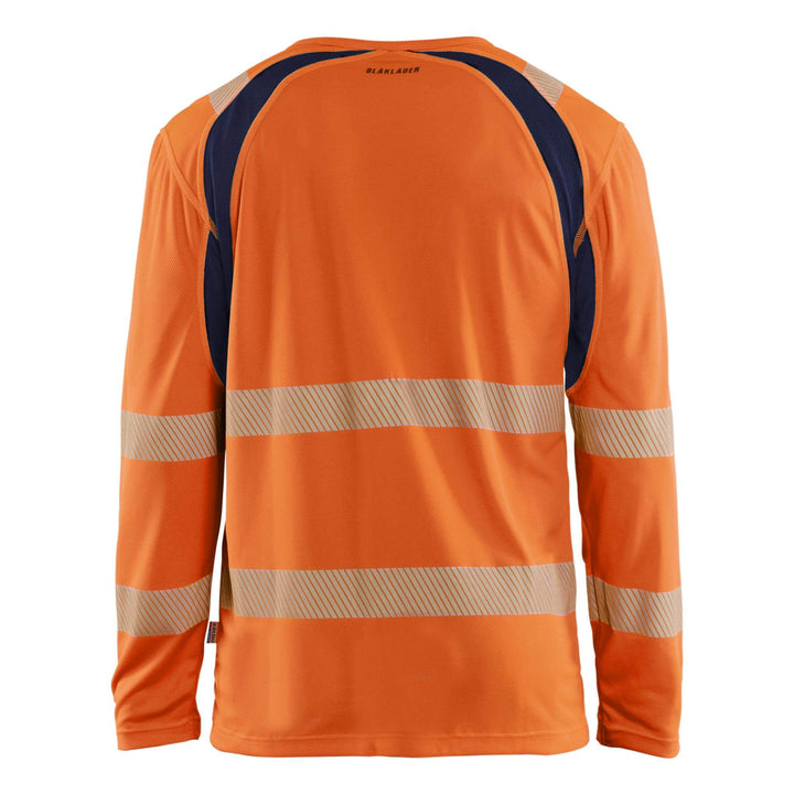 Blaklader 35991013 Hi-Vis UV-Protection Long-Sleeved T-Shirt Orange/Navy Blue Rear #colour_orange-navy-blue