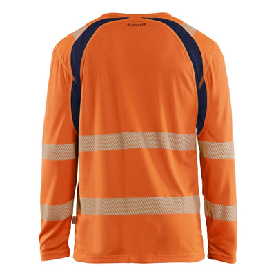 Blaklader 35991013 Hi-Vis UV-Protection Long-Sleeved T-Shirt Orange/Navy Blue Rear #colour_orange-navy-blue