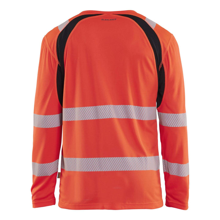 Blaklader 35991013 Hi-Vis UV-Protection Long-Sleeved T-Shirt Red/Black Rear #colour_red-black