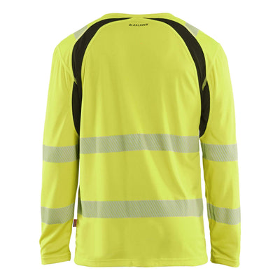 Blaklader 35991013 Hi-Vis UV-Protection Long-Sleeved T-Shirt Yellow/Black Rear #colour_yellow-black