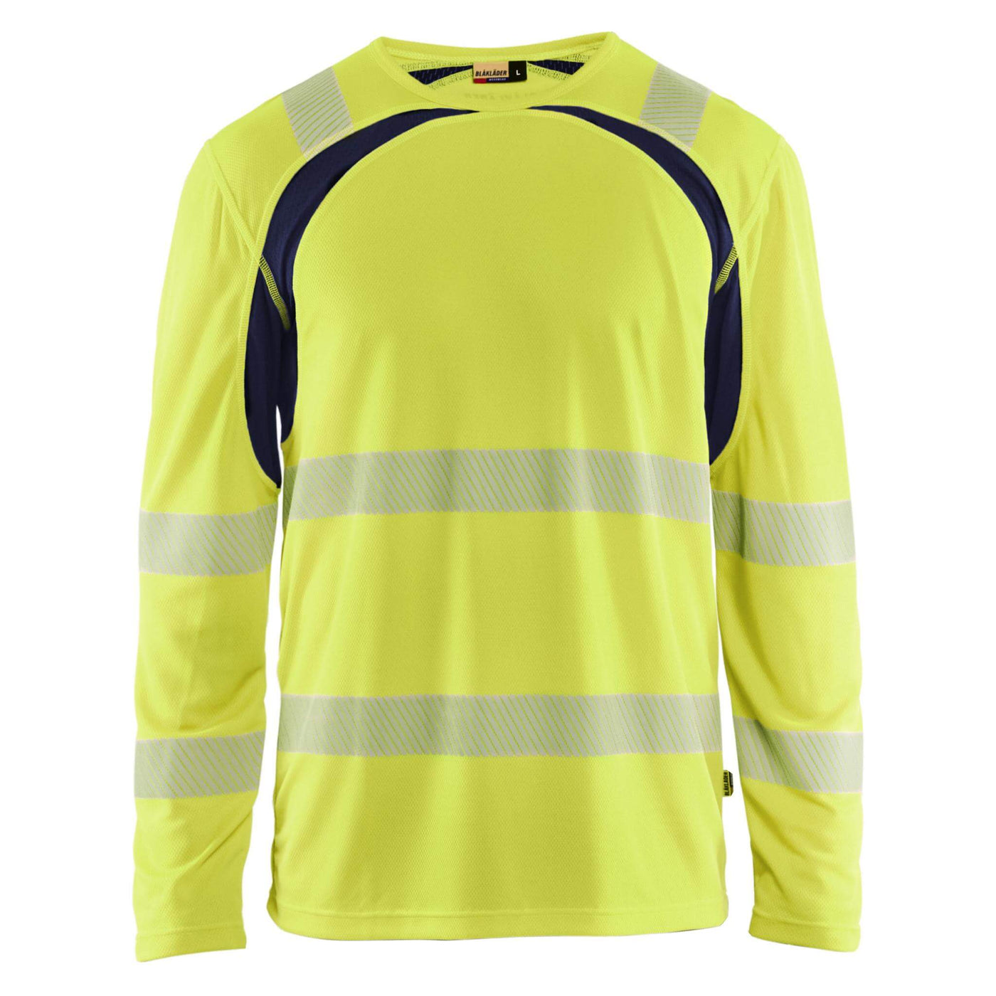Blaklader 35991013 Hi-Vis UV-Protection Long-Sleeved T-Shirt Yellow/Navy Blue Main #colour_yellow-navy-blue