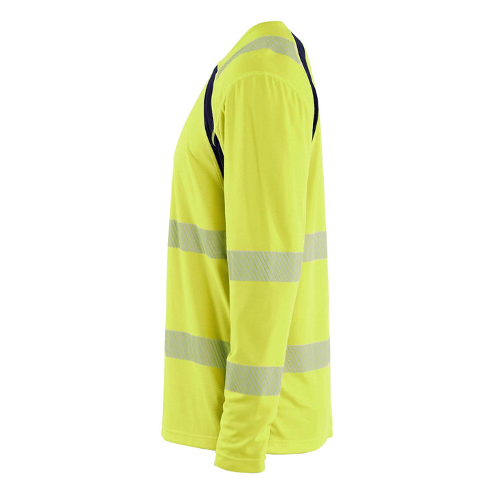 Blaklader 35991013 Hi-Vis UV-Protection Long-Sleeved T-Shirt Yellow/Navy Blue Left #colour_yellow-navy-blue