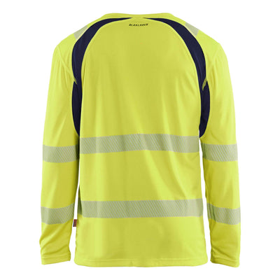 Blaklader 35991013 Hi-Vis UV-Protection Long-Sleeved T-Shirt Yellow/Navy Blue Rear #colour_yellow-navy-blue