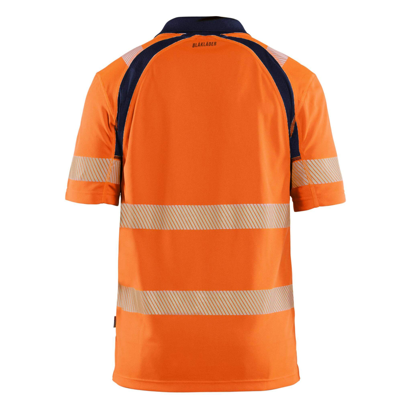 Blaklader 35951013 Hi-Vis UV-Protection Polo Shirt Orange/Navy Blue Rear #colour_orange-navy-blue