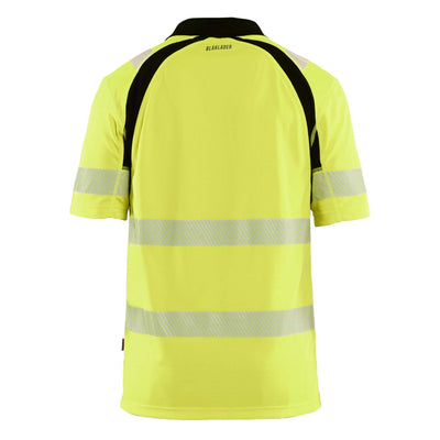 Blaklader 35951013 Hi-Vis UV-Protection Polo Shirt Yellow/Black Rear #colour_yellow-black
