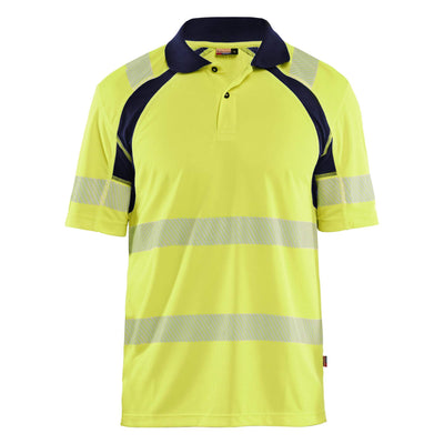 Blaklader 35951013 Hi-Vis UV-Protection Polo Shirt Yellow/Navy Blue Main #colour_yellow-navy-blue