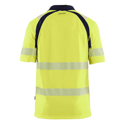 Blaklader 35951013 Hi-Vis UV-Protection Polo Shirt Yellow/Navy Blue Rear #colour_yellow-navy-blue