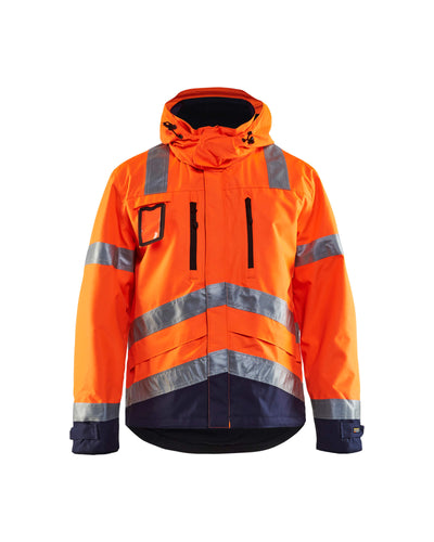 Blaklader 48371977 Hi-Vis Waterproof Jacket Orange/Navy Blue Main #colour_orange-navy-blue