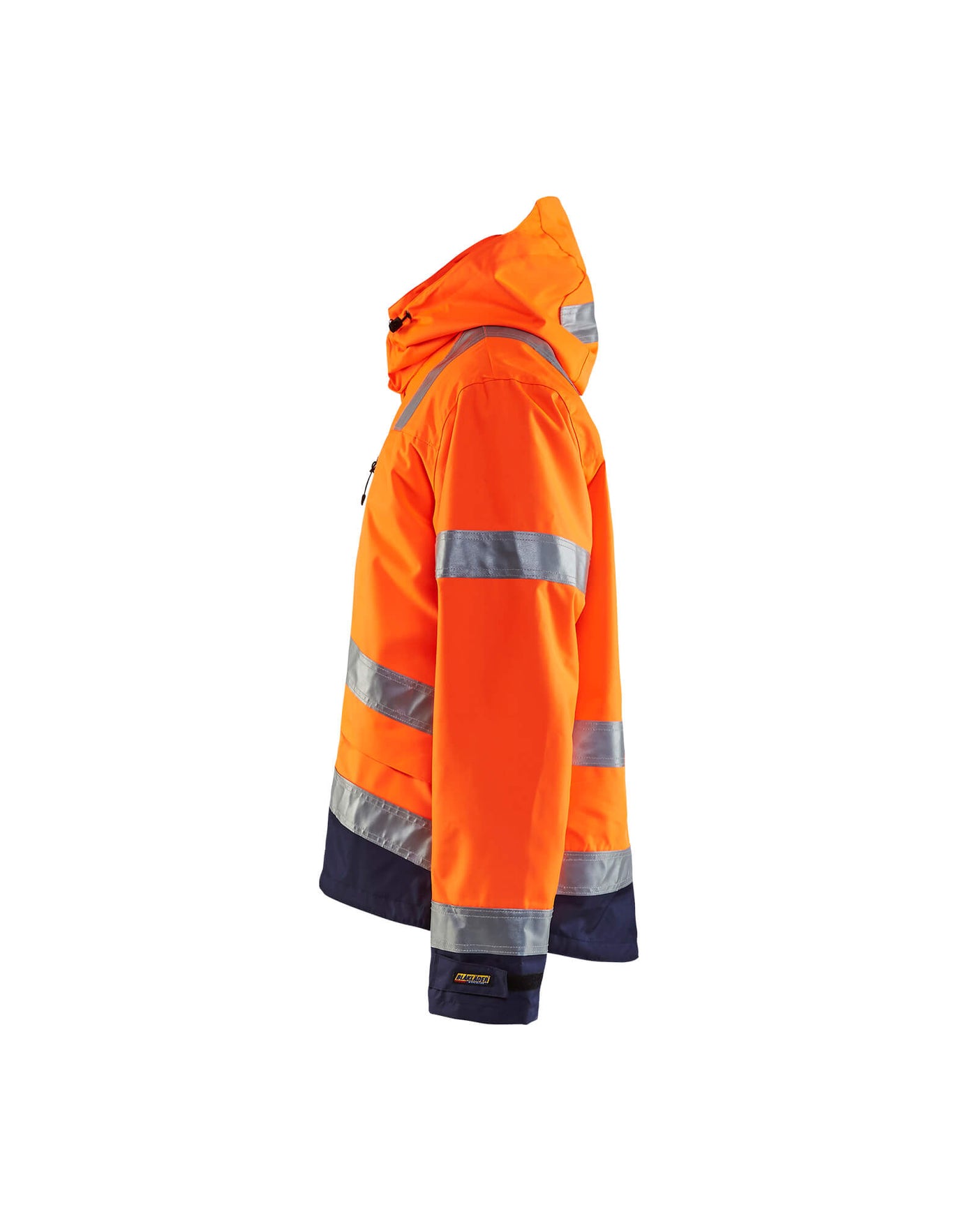 Blaklader 48371977 Hi-Vis Waterproof Jacket Orange/Navy Blue Left #colour_orange-navy-blue