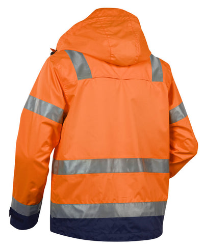 Blaklader 48371977 Hi-Vis Waterproof Jacket Orange/Navy Blue Rear #colour_orange-navy-blue