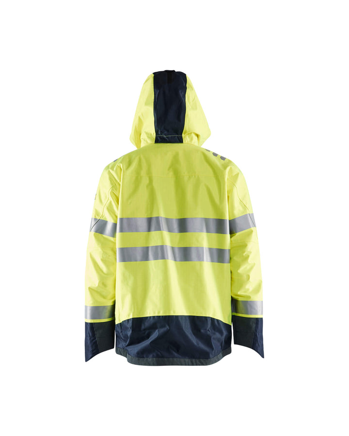 Blaklader 40881532 Hi-Vis Waterproof Shell Jacket Multinorm Yellow/Navy Blue Rear #colour_yellow-navy-blue