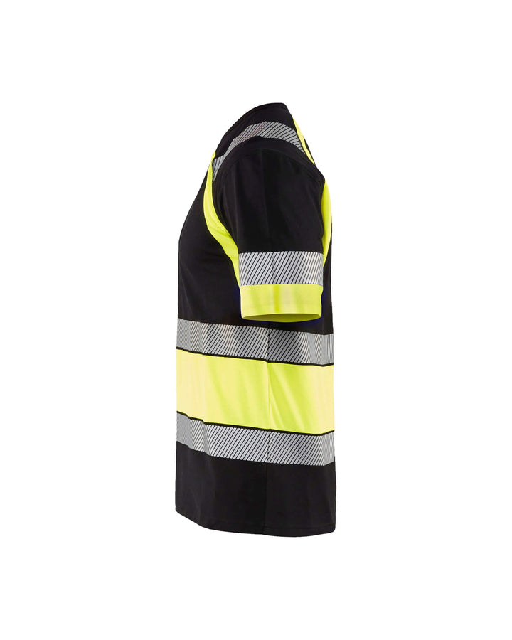 Blaklader 34211030 Hi-Vis Work T-Shirt Black/Hi-Vis Yellow Left #colour_black-hi-vis-yellow