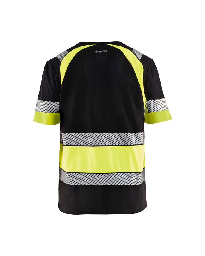 Blaklader 34211030 Hi-Vis Work T-Shirt Black/Hi-Vis Yellow Rear #colour_black-hi-vis-yellow