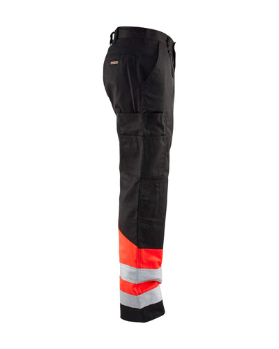 Blaklader 15641811 Hi-Vis Work Trousers Black/Red Right #colour_black-red