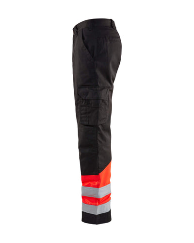 Blaklader 15641811 Hi-Vis Work Trousers Black/Red Left #colour_black-red