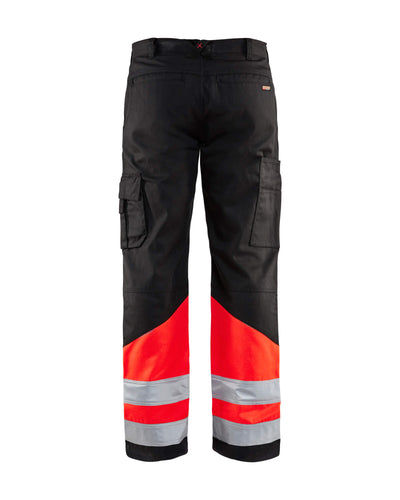 Blaklader 15641811 Hi-Vis Work Trousers Black/Red Rear #colour_black-red