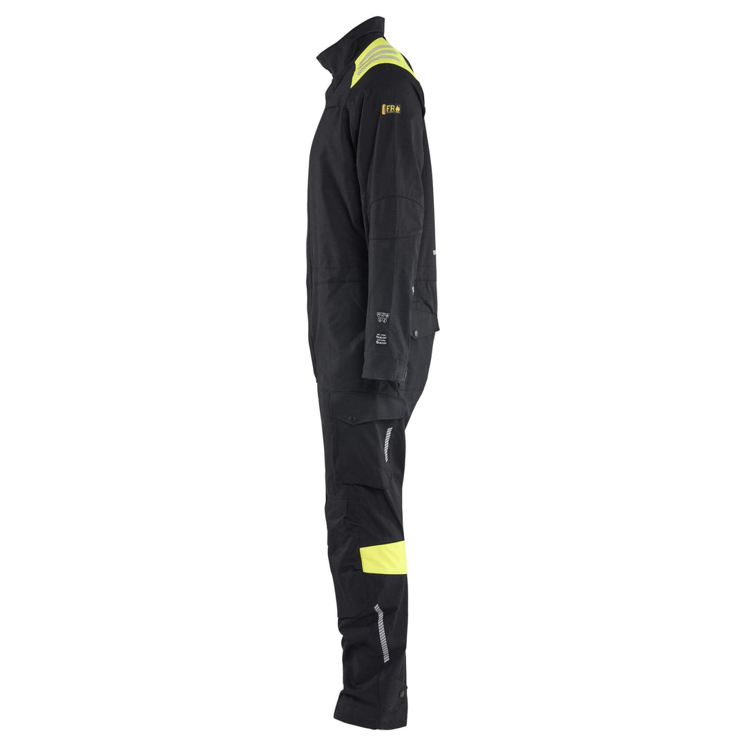 Blaklader 60771512 Inherent Flame Retardant Overall Black/Hi-Vis Yellow Left #colour_black-hi-vis-yellow