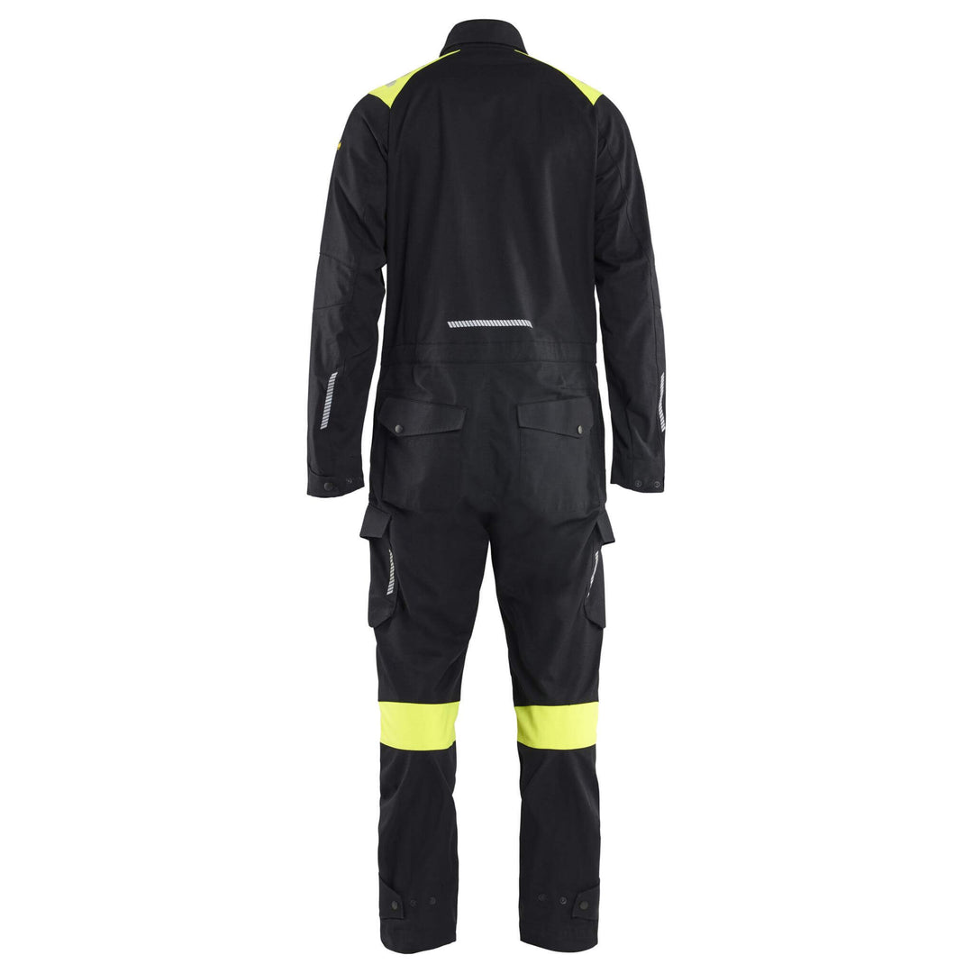 Blaklader 60771512 Inherent Flame Retardant Overall Black/Hi-Vis Yellow Rear #colour_black-hi-vis-yellow