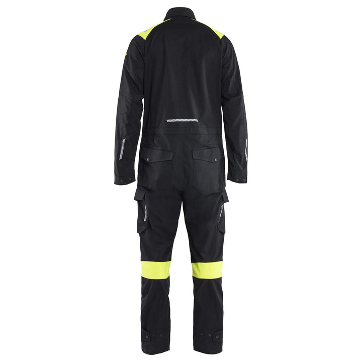 Blaklader 60771512 Inherent Flame Retardant Overall Black/Hi-Vis Yellow Rear #colour_black-hi-vis-yellow