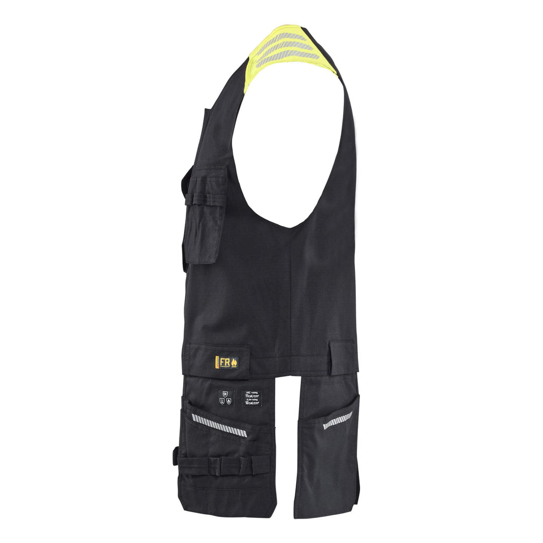 Blaklader 30391512 Inherent Flame Retardant Vest Black/Hi-Vis Yellow Left #colour_black-hi-vis-yellow